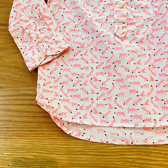 Crewcuts Shirt Girls 3T White Pink Fox Print Tunic Cotton Button Up J Crew - Picture 5 of 6